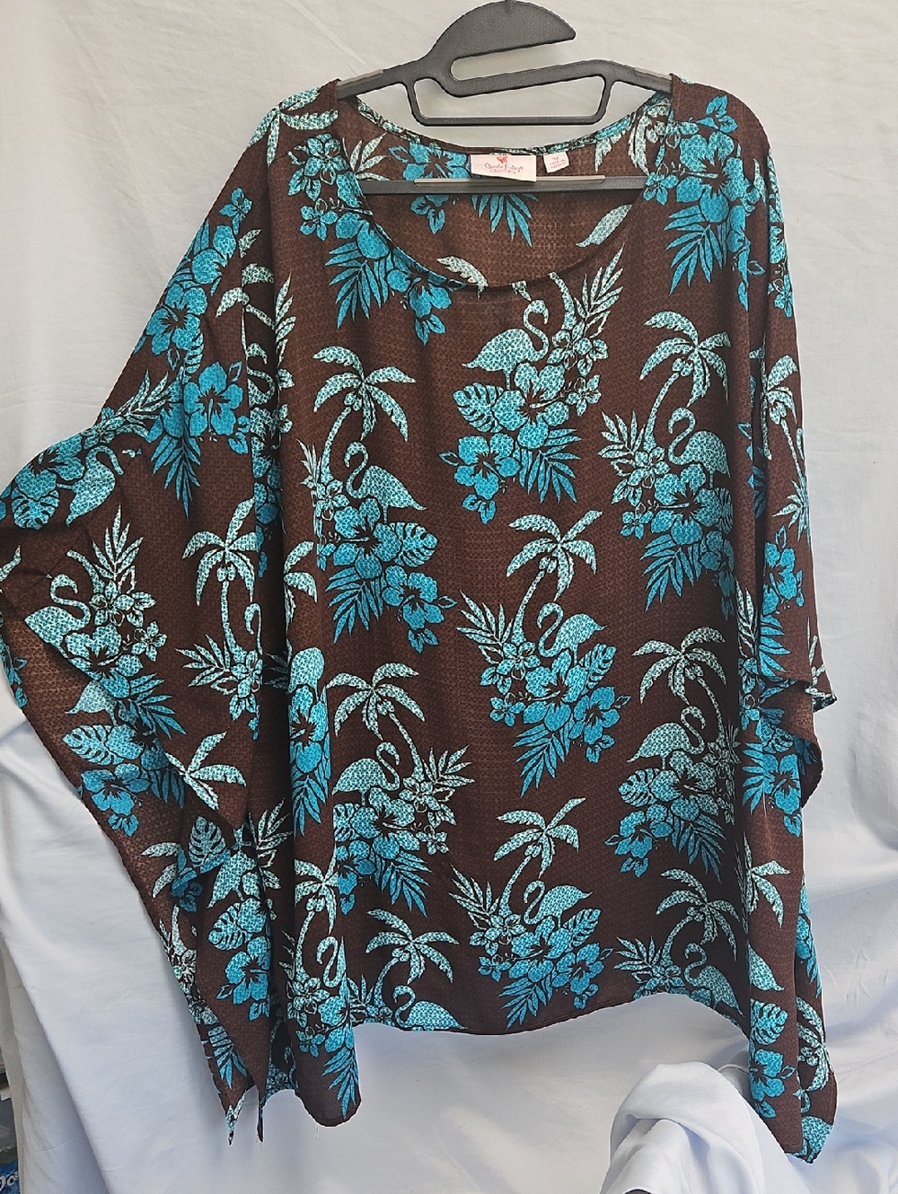 Quacker Factory Brown Tunic Top with Teal Floral Print Sz 3x